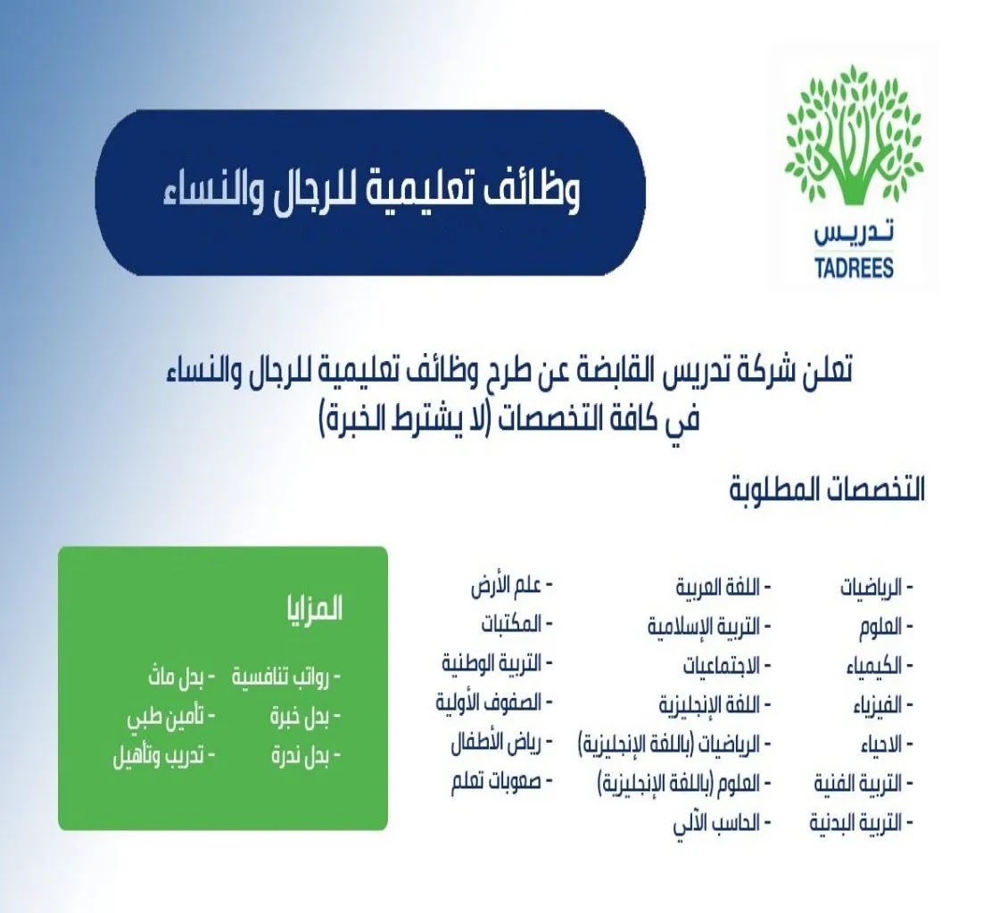 وظائف شاغرة في السعودية تعليمية وطبية وإدارية للرجال والنساء